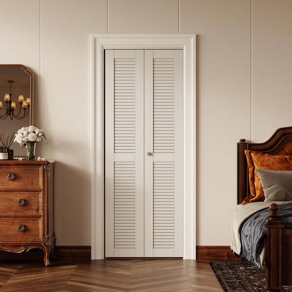 SOCBAZZAR 28 in. x 78.75 in. Full Panel Louvered Solid Core White
