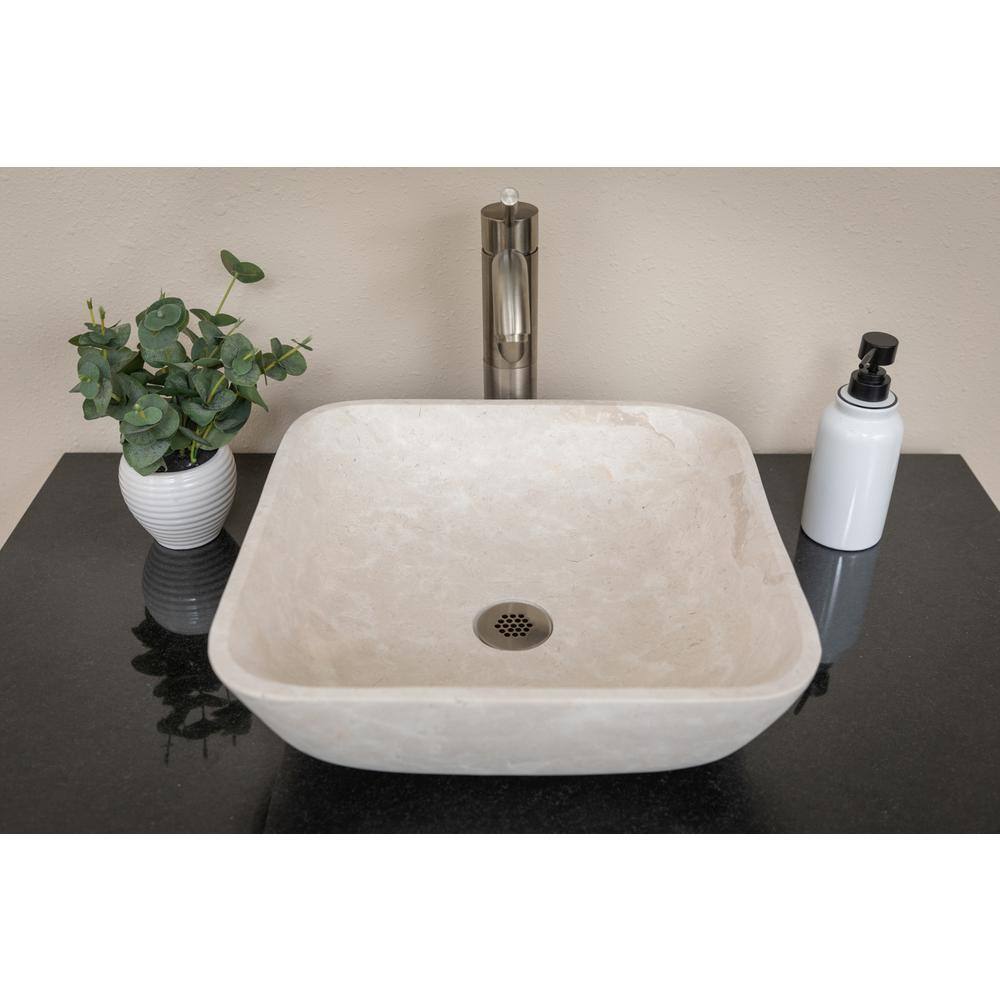 Creamy White Marble Square Bathroom Vessel Sink