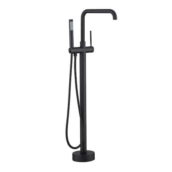 Aurora Decor ACA Single-Handle Freestanding tub Faucet Waterfall Tub Filler Floor Mount Bathroom Faucets with Hand Shower in black