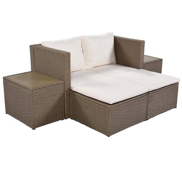 2 seater rattan sofa with footstool