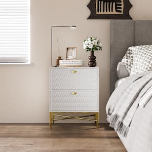 White 2-Drawer Wood Nightstand with Square Support Legs