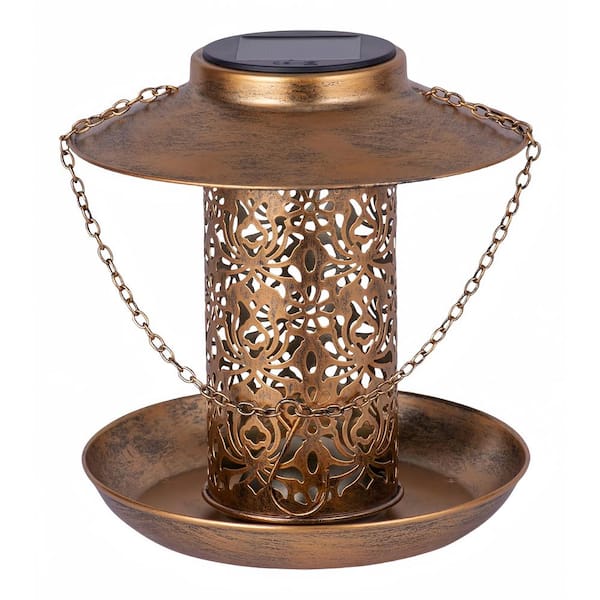Unbranded Bronze Metal Water Resistant Solar Bird Feeder with S Hook and Light as Gift Idea for Bird Lover