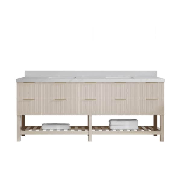 Willow Collections Catalina 84 in. Double Sink Freestanding Fine Grain Bath Vanity with Calacatta Sienna Qt. Top Unassembled