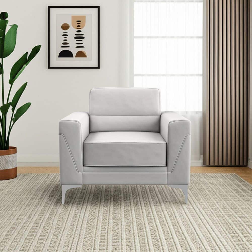 HomeRoots Satin Faux Leather Wood Arm Chair 2000564775 - The Home