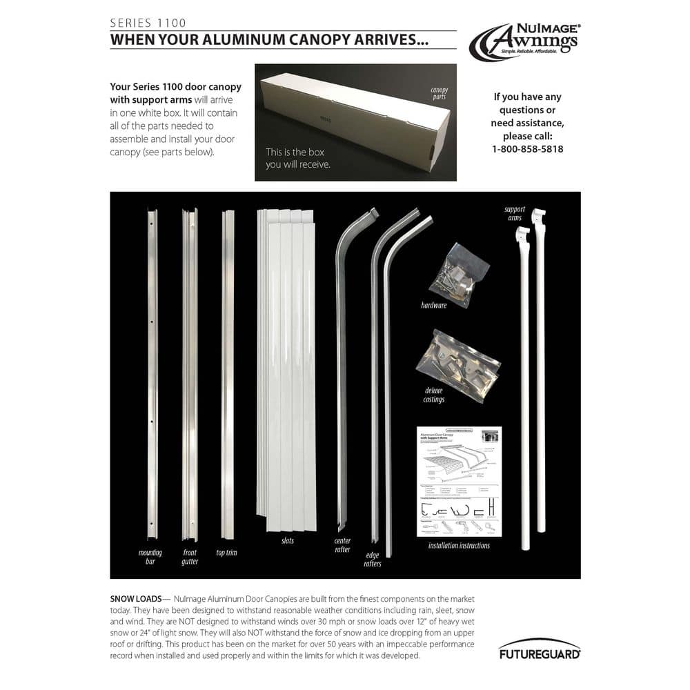 Black Aluminum Door Canopy with Support Arms, 48-In x 42-In