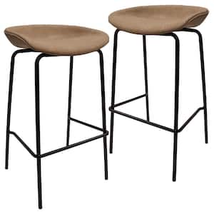 Servos Modern Barstool with Upholstered Faux Leather Seat and Powder Coated Iron Frame, Set of 2 (Sand Brown)