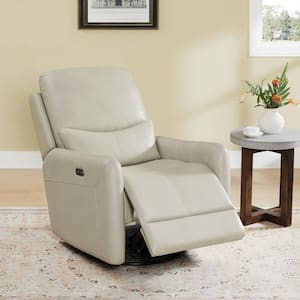 Ember Creamy Gray PU Leather Power Swivel Glider Recliner w/Metal Frame and USB and Type C Charging Ports for Livingroom