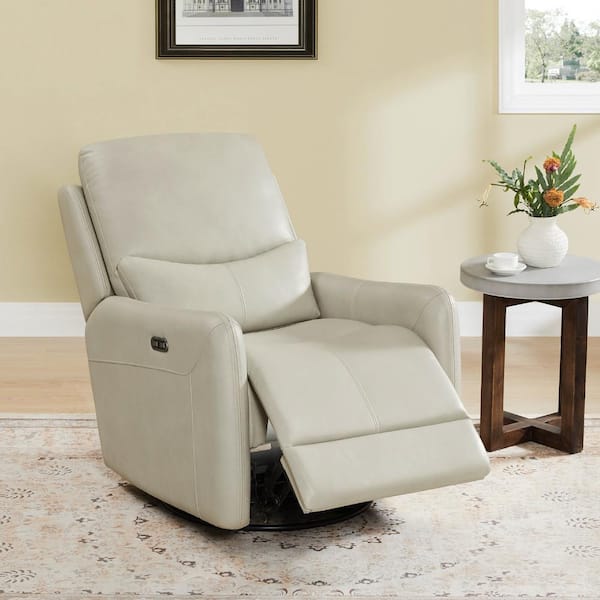 Spruce & Spring Ember Creamy Gray PU Leather Power Swivel Glider Recliner w/Metal Frame and USB and Type C Charging Ports for Livingroom