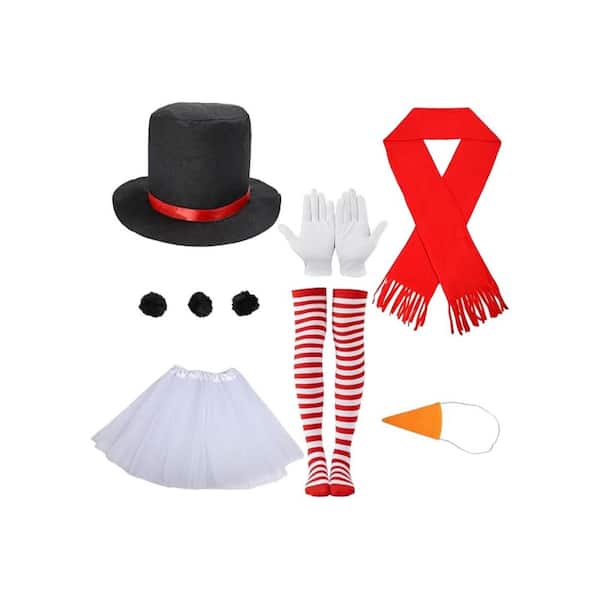 Red Christmas 7 Pcs Adult Snowman Costume Kit Tutu Skirt Scarf Hat Gloves Fake Carrot Nose