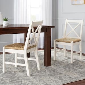 Dorsey Ivory Wood Dining Chair with Cross Back and Rush Seat (Set of 2) (17.72 in. W x 35.43 in. H)