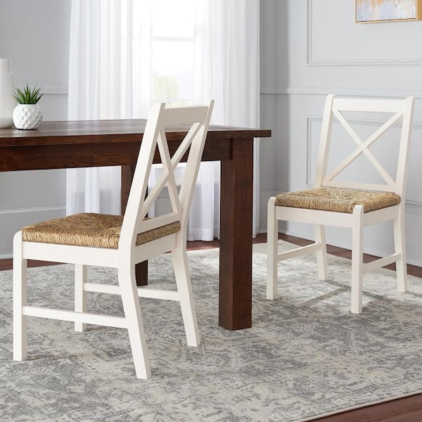 Home Decorators Collection Dorsey Ivory Wood Dining Chair with Cross Back and Rush Seat (Set of 2) (17.72 in. W x 35.43 in. H)