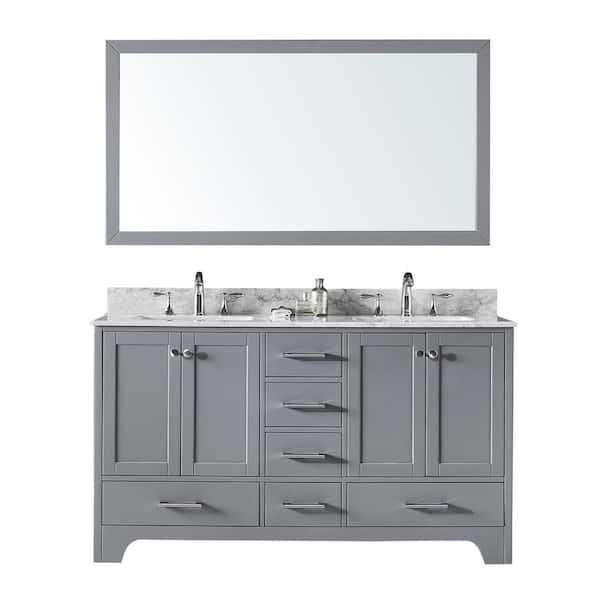 Exclusive Heritage 60 In Double Sink Bathroom Vanity Taupe Grey With Carrara White Marble Top And Mirror Set Cl 10160d Wmtp The Home Depot - 2 Sinks Bathroom Vanity