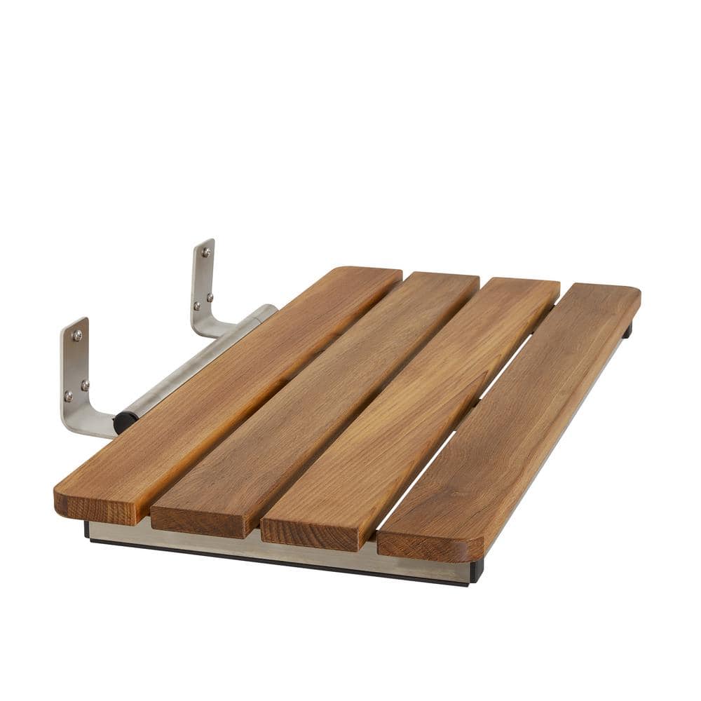 Natural Teak Wood Wall-Mount Folding Shower Seat with Stainless Steel Frame