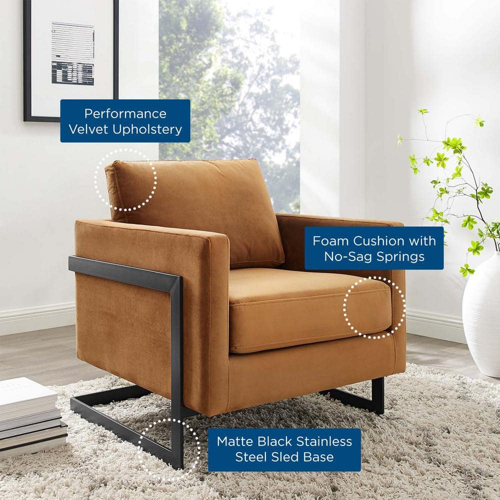 Cognac Black 31.5" Velvet Accent Chair with Metal Base