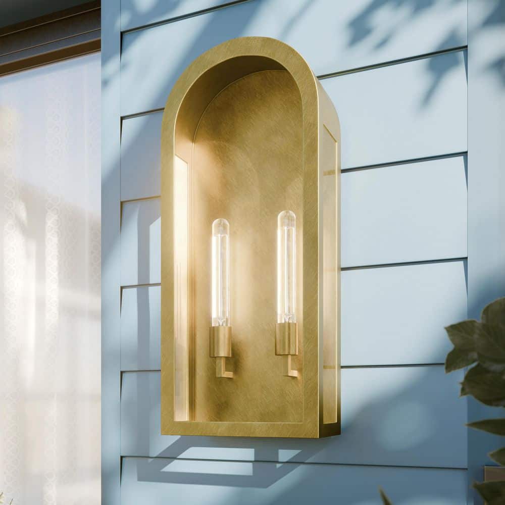 Marea 25 in. 2-Light Outdoor Wall Light with Clear Glass in Natural Brass price history on PriceWatchPro