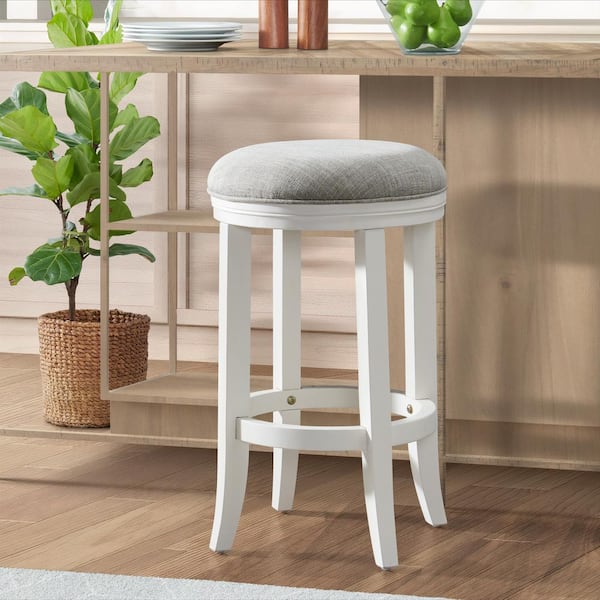 Alaterre Furniture Natick 25 in. Round White Counter Height Backless Wood Stool with Cushioned Seat