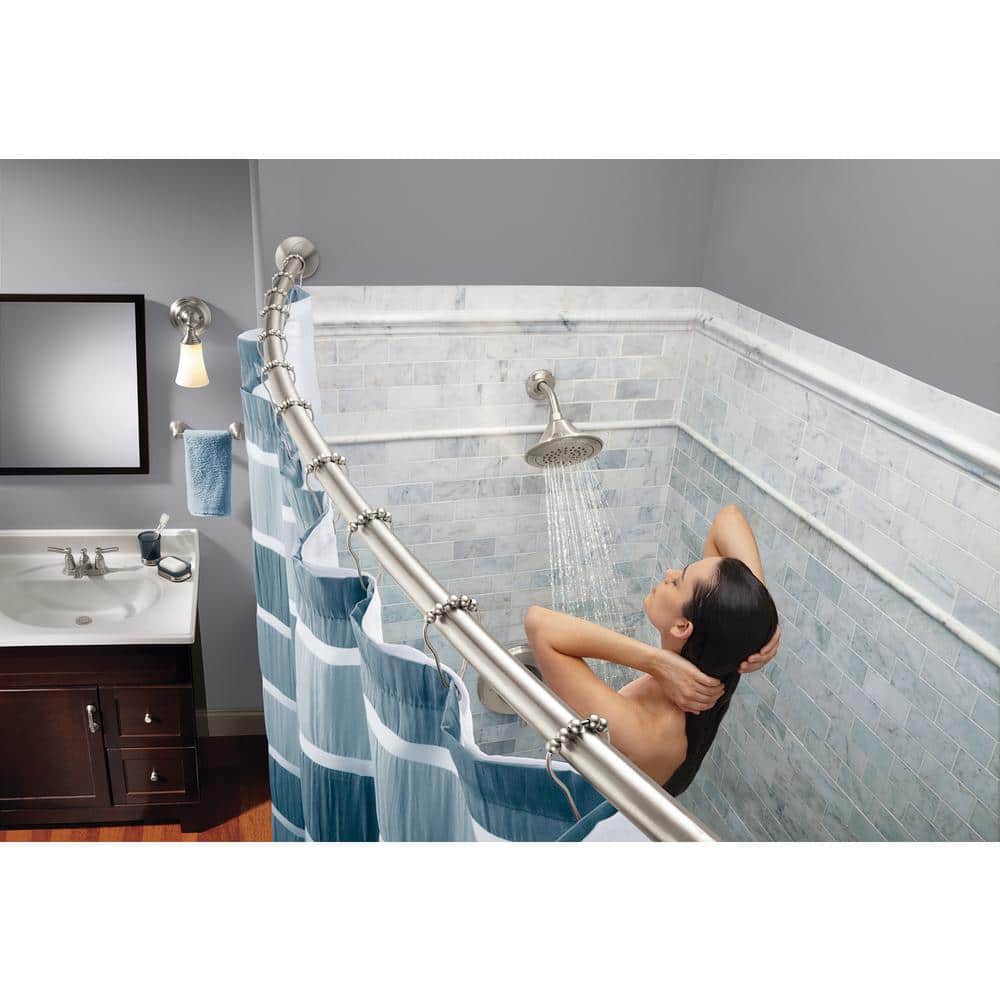 Brushed Nickel 5-Foot Adjustable Tension Curved Shower Curtain Rod