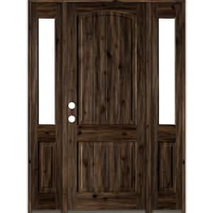58 in. x 96 in. Rustic knotty alder 2 Panel Right-Hand/Inswing Clear Glass Black Stain Wood Prehung Front Door with DHSL