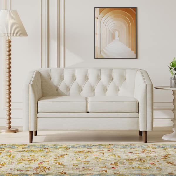 Brookover 55.50 in. W Beige and Espresso Fabric Tufted Loveseat (2-Seat)
