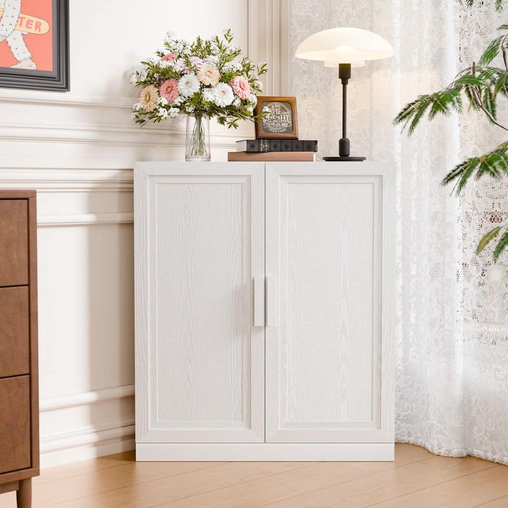 White Wooden 36 in. Storage Cabinet with Adjustable Shelves China Cabinet Display Cabinet
