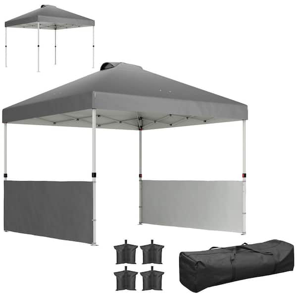 10 ft. x 10 ft. Dark Gray Pop-Up Canopy Tent, Outdoor Gazebo Instant Sun Shelter w/Half Sidewalls & Wheeled Carry Bag