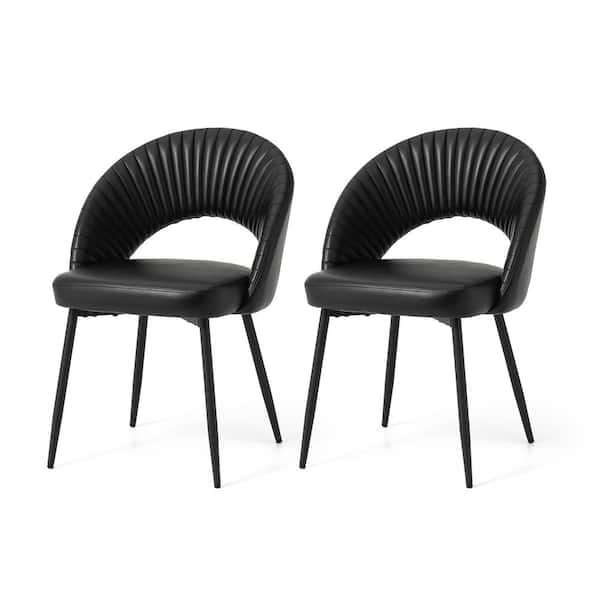 Glitzhome Mid-Century Modern Black Quilted Leatherette Dining Chair with Metal Tapered Legs (Set of 2)