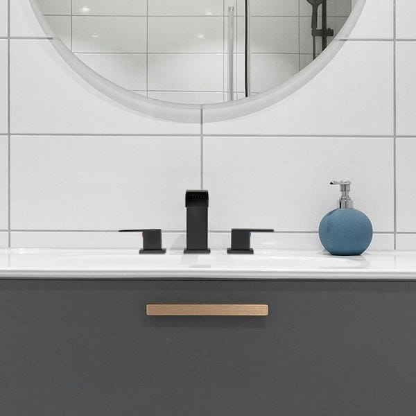 Waterfall 304 stainless steel 8 in. Widespread Double Handle Bathroom Faucet with Drain Kit Included in Matte Black