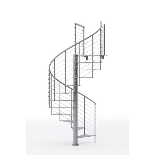 Hayden Gray Interior 60in Diameter, Fits Height 119in - 133in, 1 42in Tall Platform Rail Spiral Staircase Kit