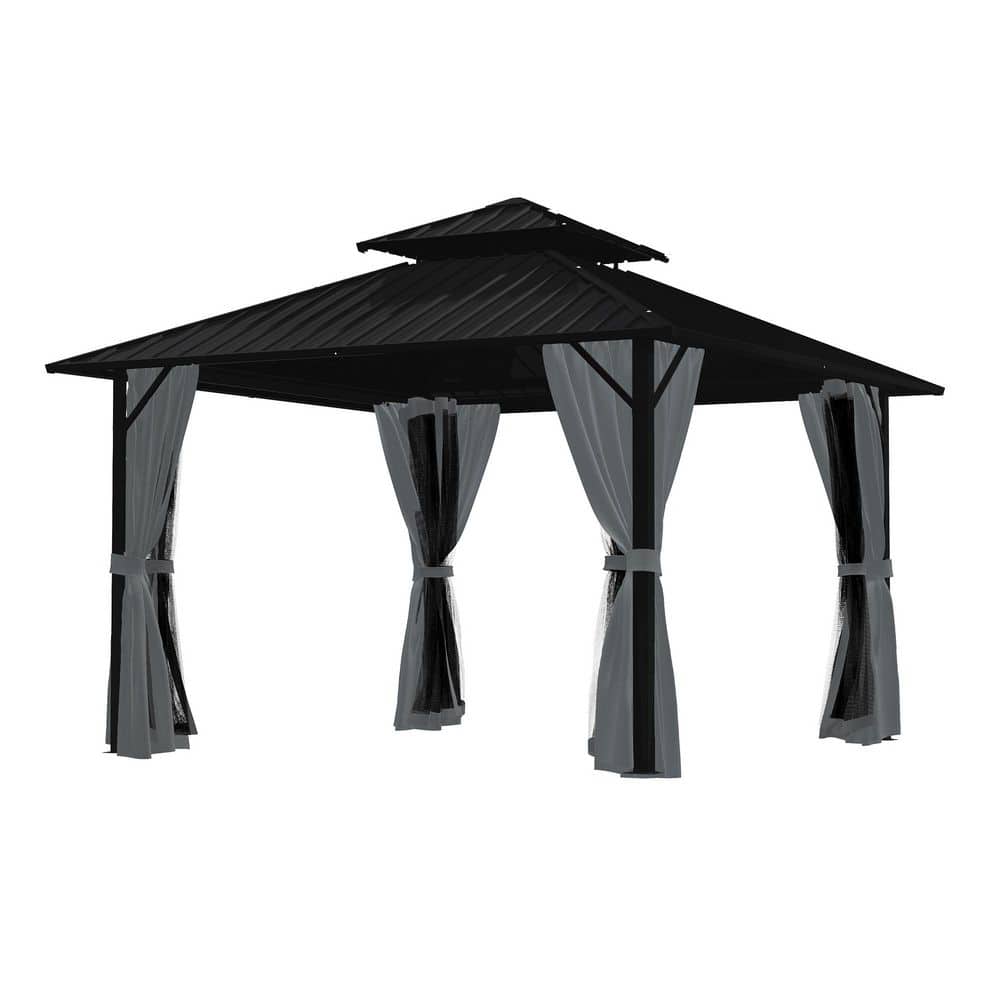 EGEIROSLIFE 12 ft. x 12 ft. Gray Double Roof Hardtop Patio Gazebo