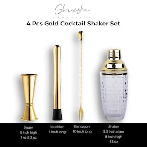 Cocktail Shakers & Mixers Set - 13oz. Gold - Glass - 4-Piece Mixology Kit Perfect for Making Cocktail and Protein Shakes