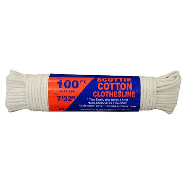 Natural Scottie Cotton Braided Clothes Line Rope - (7/32 inch) - Cotton Rope Clothesline - All Purpose Laundry Line Dryer Rope (50 Feet) Pack of 2