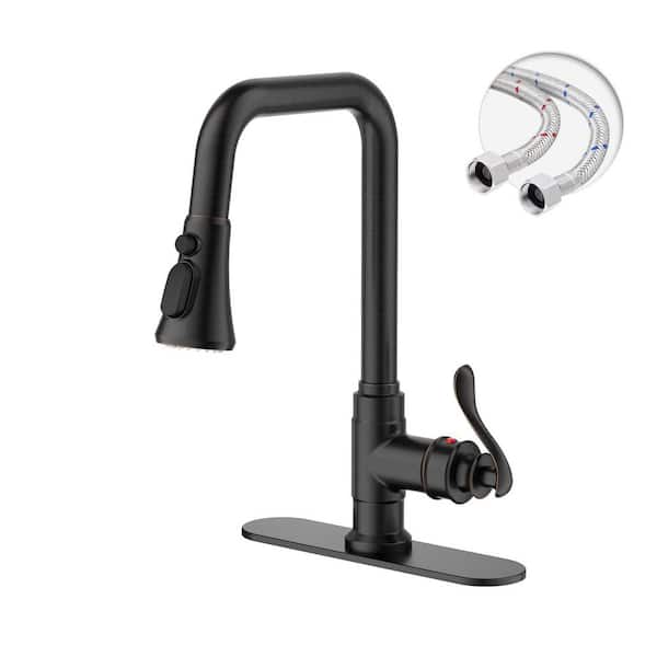 BWE Spring Single Handle Pull-Down Sprayer Kitchen Faucet Deckplate Included in Brushed Nickel