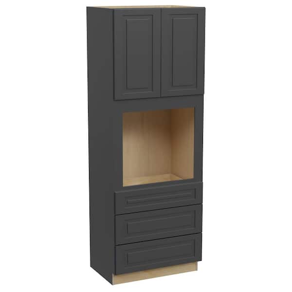 Home Decorators Collection Grayson 33 in. W x 24 in. D x 96 in. H Assembled Plywood Double Oven Kitchen Cabinet in Deep Onyx with Soft Close