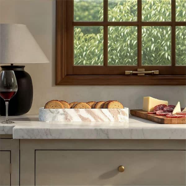 11.5 in. Brown Gray Mix Marble Oval Cracker Chip and Dip Server