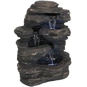 24 in. Rock Falls Outdoor Cascade Water Fountain with LED Lights