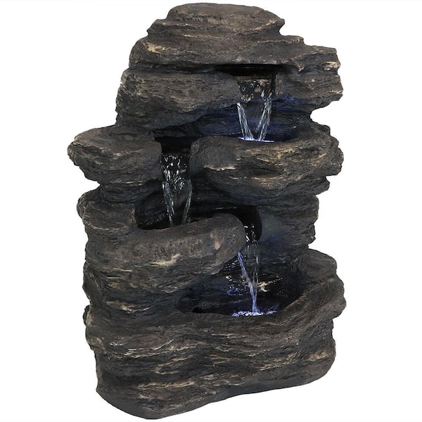 Sunnydaze Decor 24 in. Rock Falls Outdoor Cascade Water Fountain with LED Lights