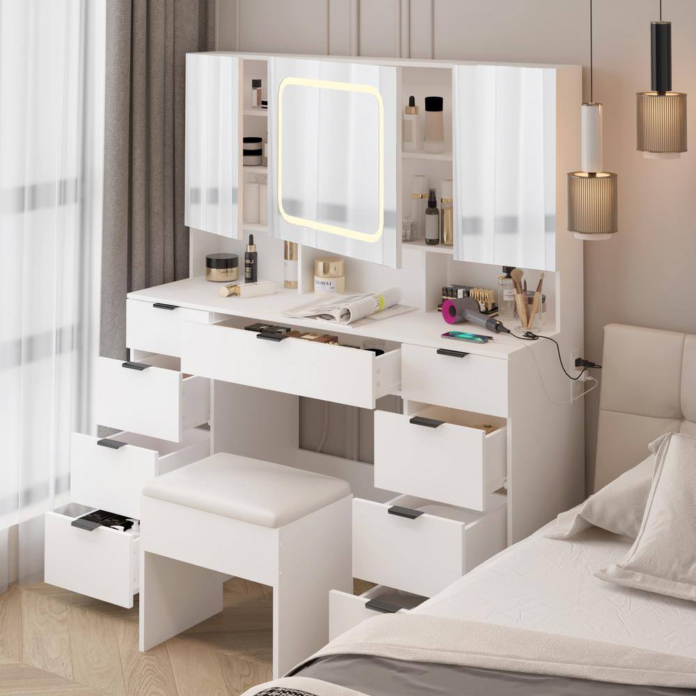 2-Piece White Makeup Vanity Set with Mirror Cabinet - thumbnail 2