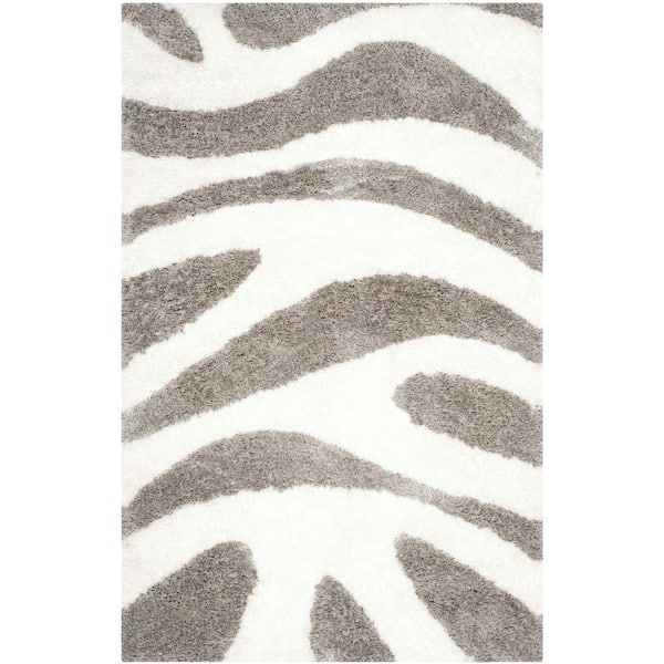 Barcelona Shag Ivory/Silver 5 ft. x 8 ft. Animal Print Area Rug