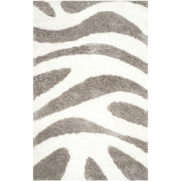 SAFAVIEH Barcelona Shag Ivory/Silver 5 ft. x 8 ft. Animal Print Area Rug