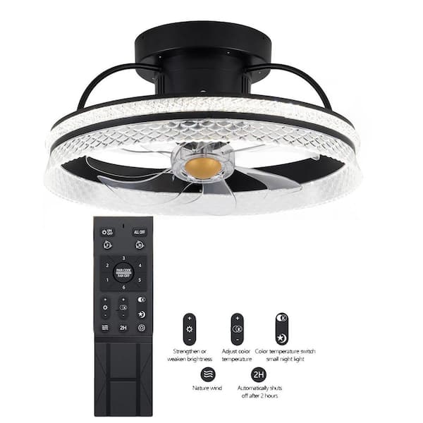 OUKANING 18.9 in. Modern Crystal Design Dimmable Integrated LED Indoor Black 6-Speed Reversible Motor Ceiling Fan with Remote
