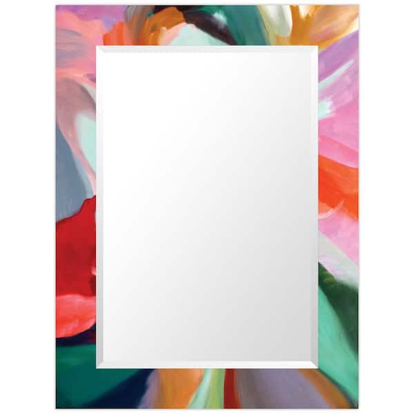 Empire Art Direct 30" x 40" Intergrity of Chaos Rectangular Framed Beveled Modern Mirror on Free Floating Printed Tempered Art Glass