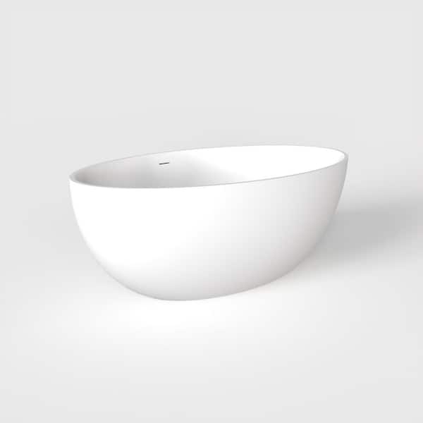 67 in. x 39 in. Artificial Stone Soaking Bathtub in Matte White Solid Surface Modern Tub with Overflow and Pop-up Drain