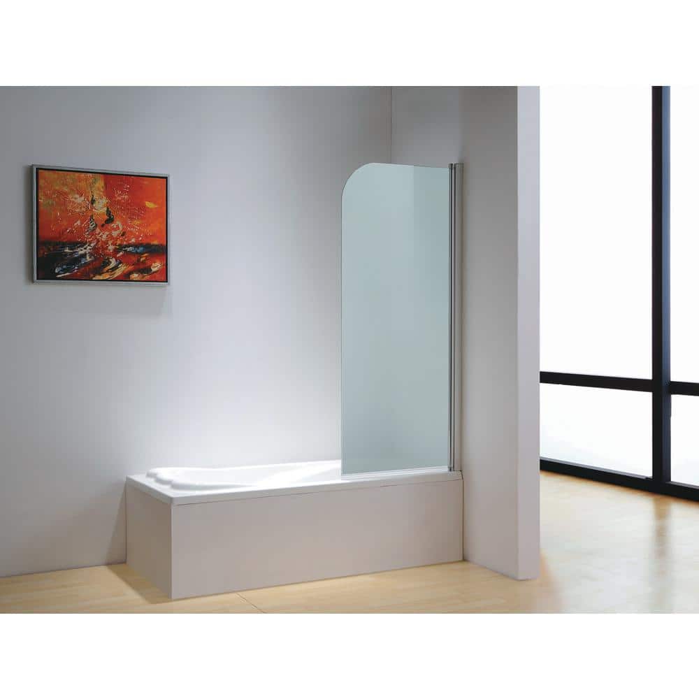 30" x 59" Frosted Glass Frameless Pivot Tub Door with Silver Aluminum Frame