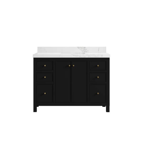Willow Collections Chicago 48 in. W x 22 in. D x 36 in. H Single Sink Bath Vanity in Black with 2 in. Calacatta Nuvo qt. Top