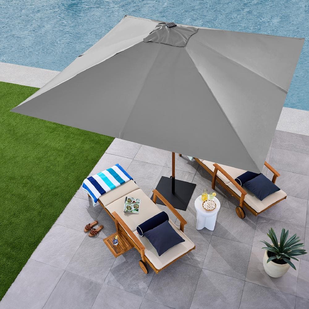 Fog Gray 9ft Square Solar LED Lighted Market Patio Umbrella with Steel Pole