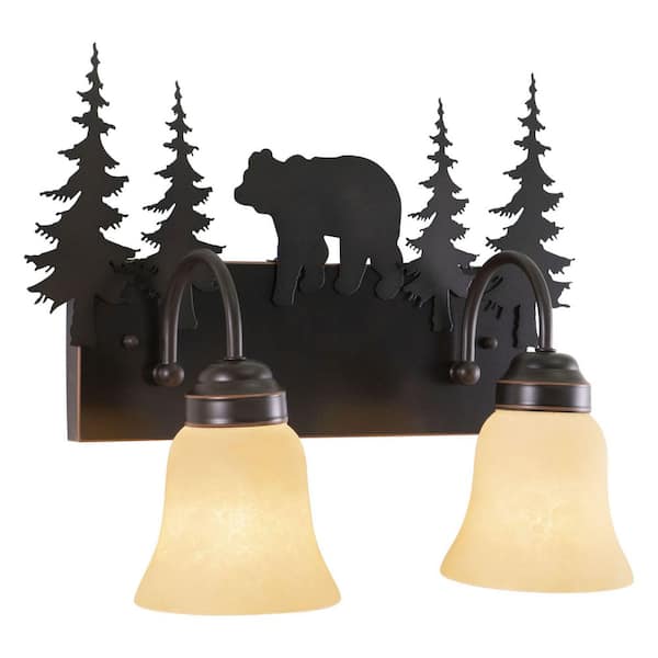 Bozeman 16.75 in. W 2-Light Bronze Rustic Bear Bathroom Vanity Light Fixture