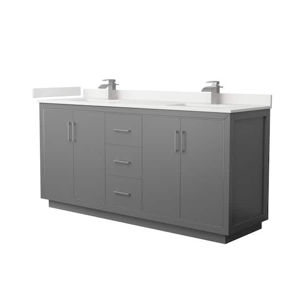 Wyndham Collection Icon 72 in. W x 22 in. D x 35 in. H Double Bath Vanity in Dark Gray with White Quartz Top