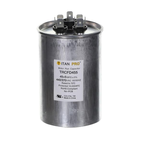 PACKARD TITAN PRO 45 Plus 5 MFD 440/370V Dual Voltage Round Run Capacitor