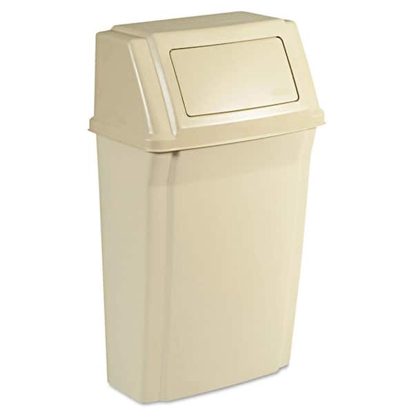 Rubbermaid Commercial Products Slim Jim 15 Gal. Beige Wall-Mounted Trash Can
