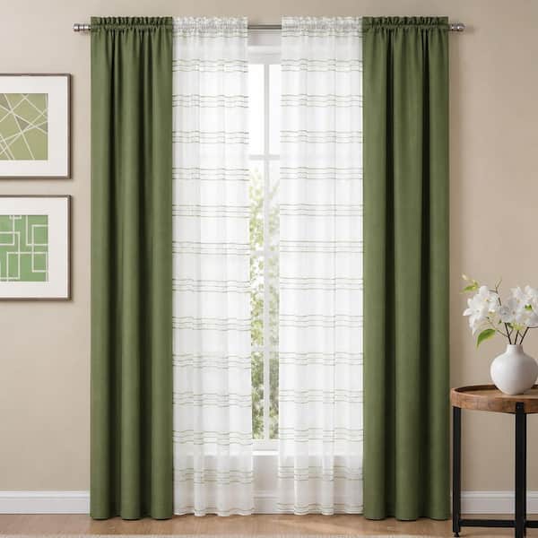 ACHIM Tribeca Green Polyester 26 in. W x 84 in. L Rod Pocket Room